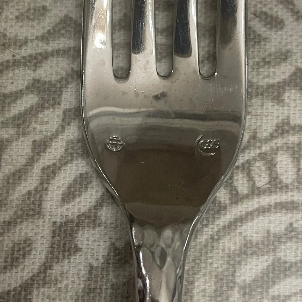 Chef and Sommelier Hammered Stainless Steel Dinner Fork Set 2 Silver Flatware